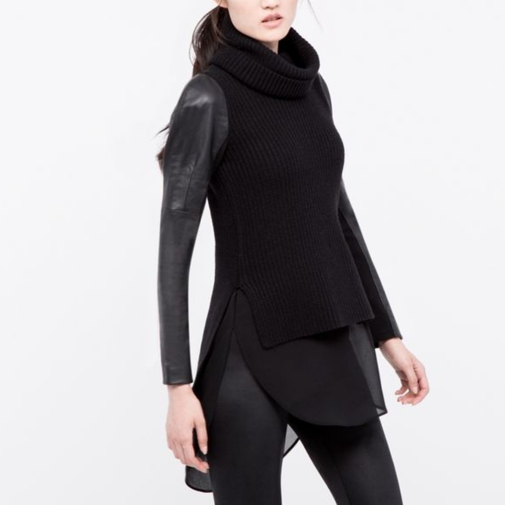 Rudsak | Rib Knit Sweater with Leather and Sheer Details - Picture 13 of 14
